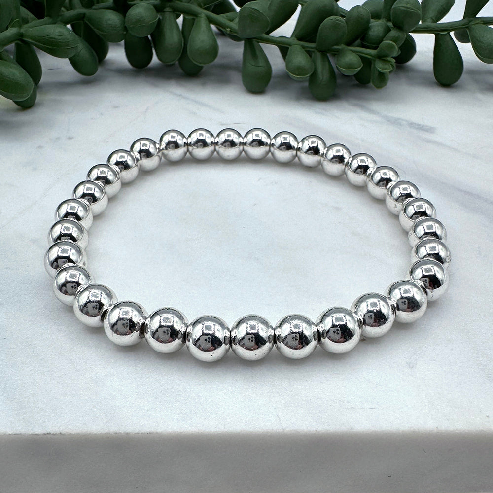 Basic Silver Bead Stretch Bracelet 6mm