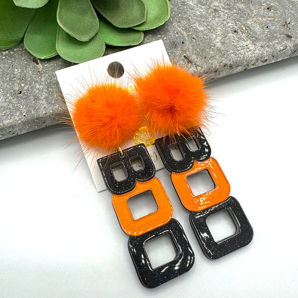 Boo Resin and Faux Fur Earrings