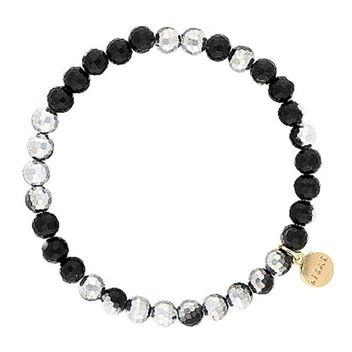 Lizas Clairsville 6mm Round Crystal Bracelet Silver with Black