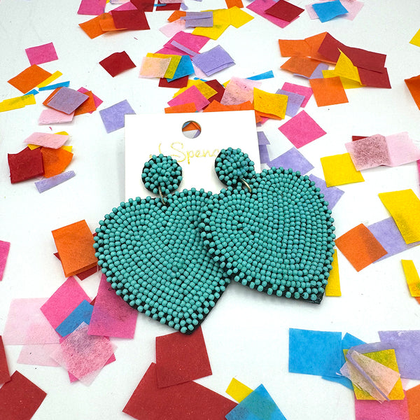 Seed Bead Chunky Heart Earrings Turquoise