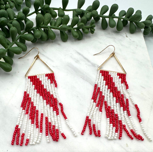 Seed Bead Fringe Game Day Earrings