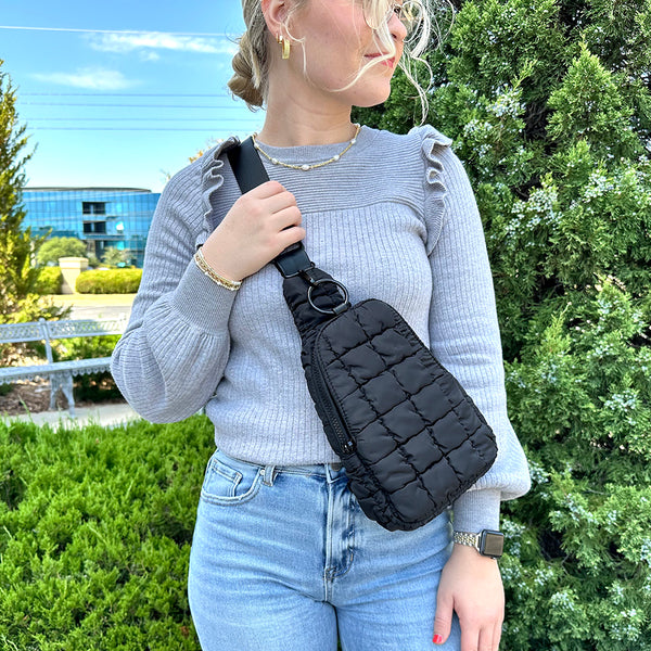 Quilted Puffer Cross Body Bag Black